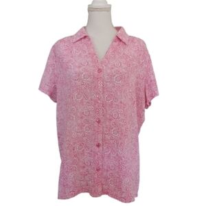 White Stag 2XL Pink Paisley Patterned Women's Button Front Collared Blouse Top